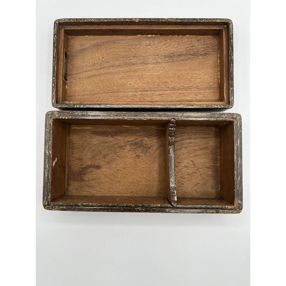 Antique George Zee Chest Jewelry‎ Box Hand Carved Wood Chinese Scene